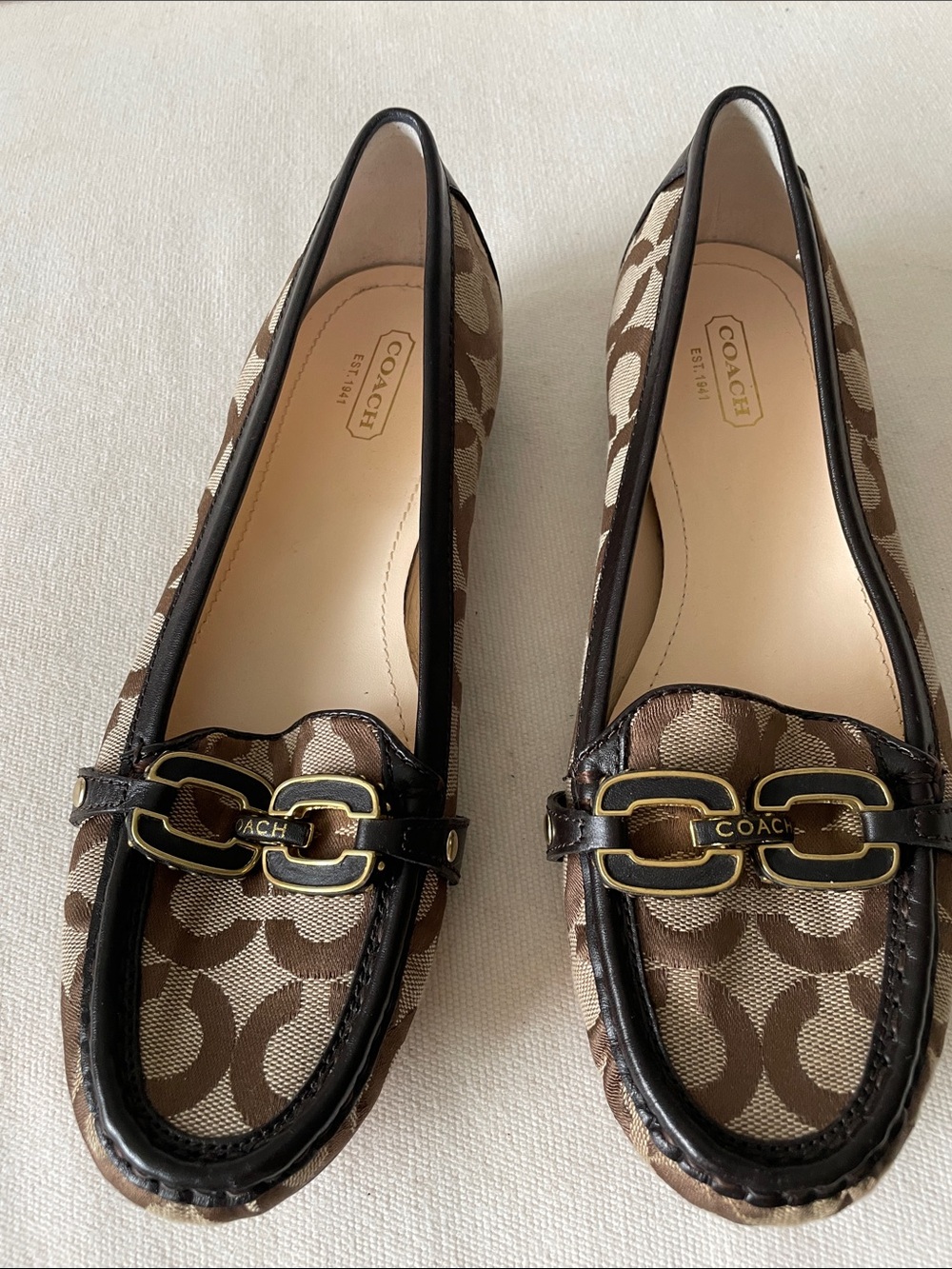 Coach Brown Signature Canvas Bit Loafers with Gold Hardware - Picture 2 of 7
